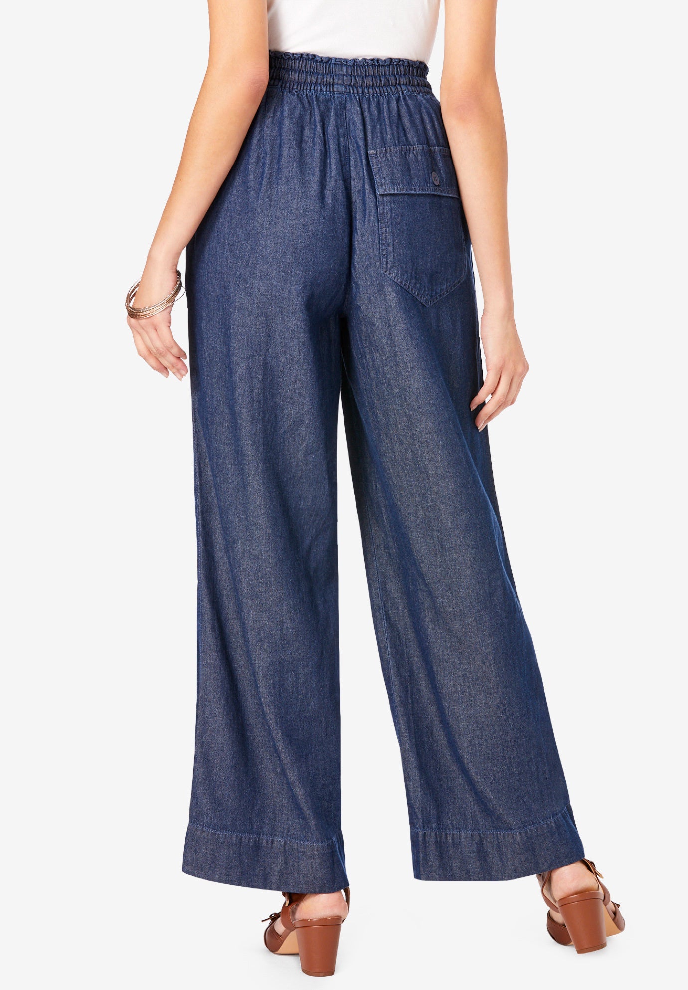 Plus Size Pull On Wide Leg Chambray Pant image number 1