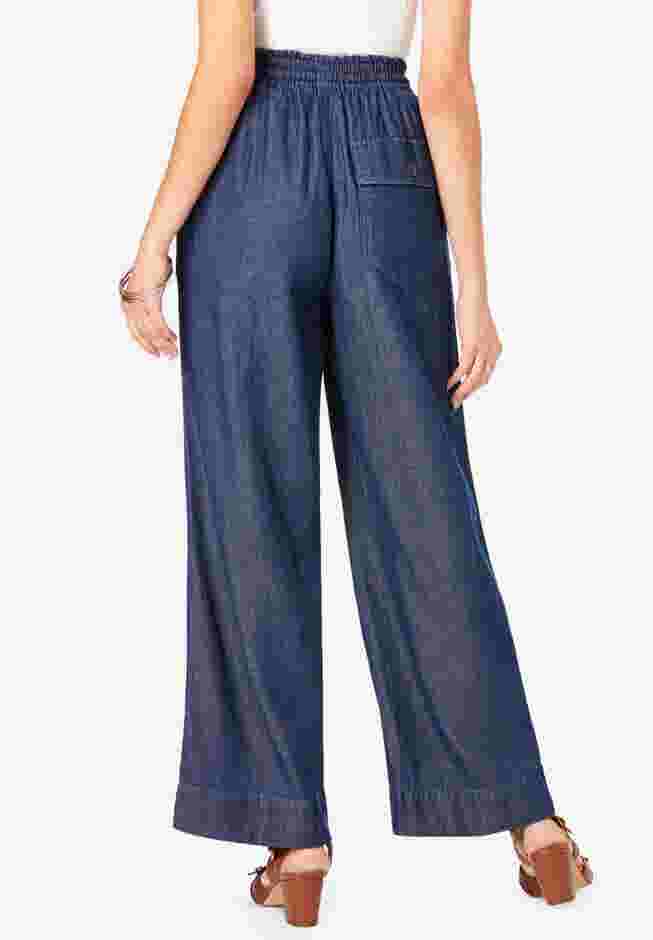 Pull On Wide Leg Chambray Pant image number 1