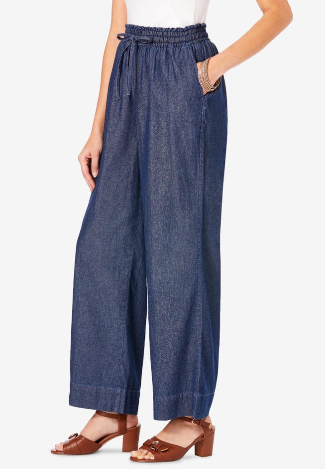 Plus Size Pull On Wide Leg Chambray Pant image number 2