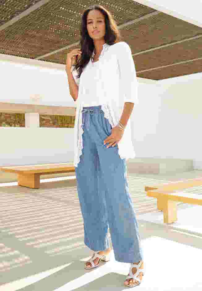 Pull On Wide Leg Chambray Pant image number 3