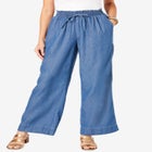 Plus Size Pull On Wide Leg Chambray Pant image number null