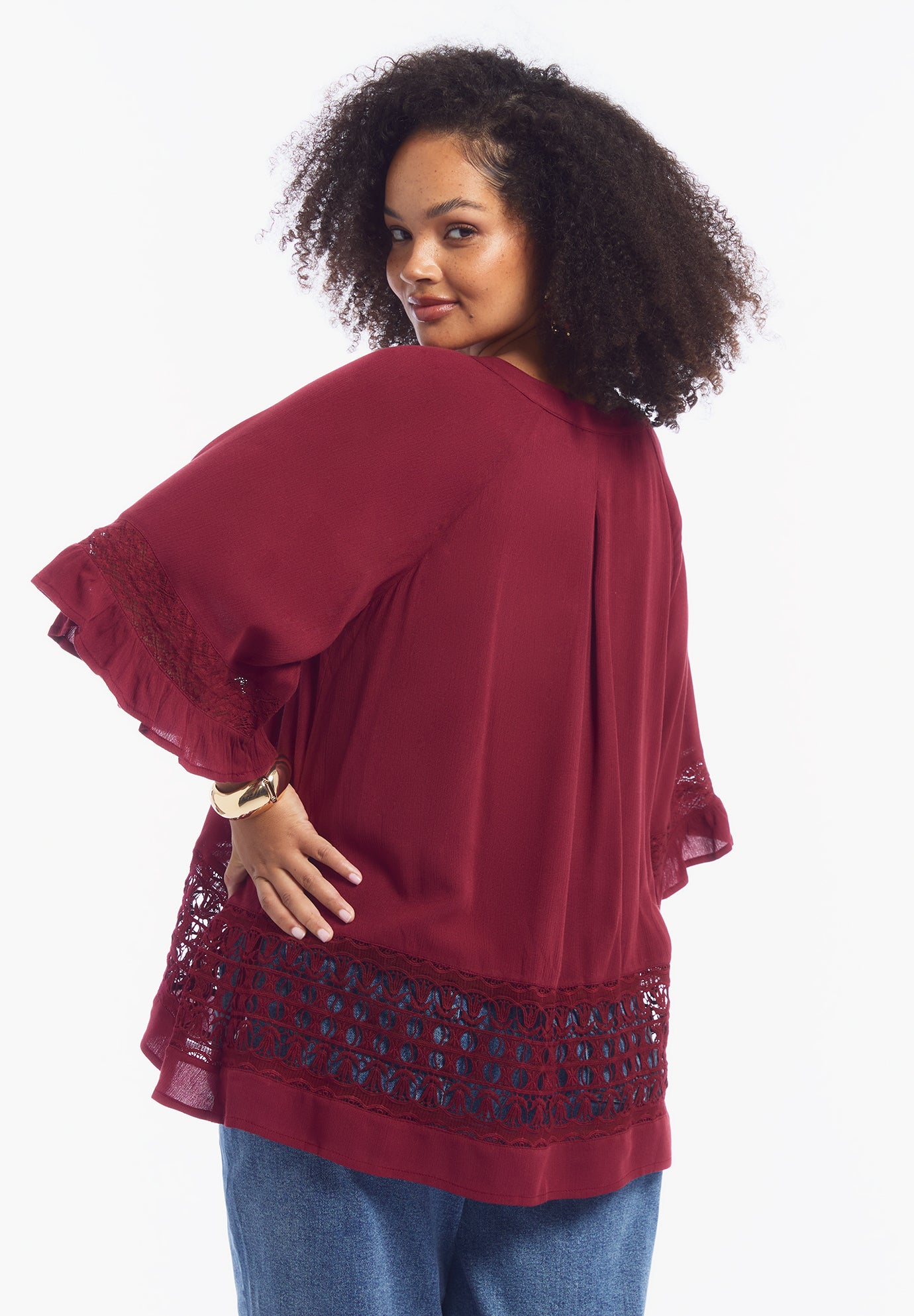 Lace-Trimmed Boho Blouse image number 2