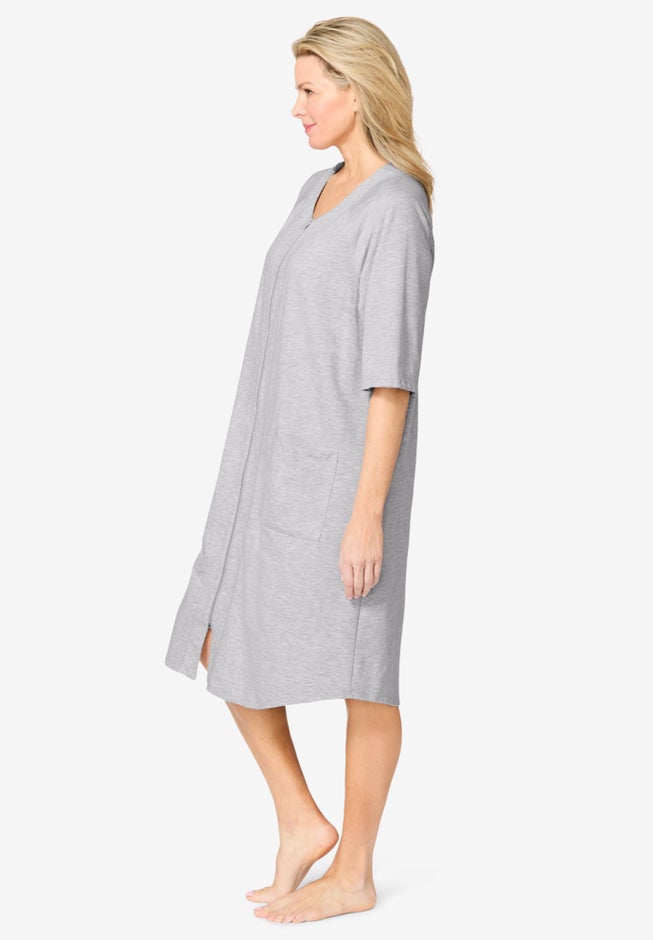 Short French Terry Zip-Front Robe image number 2