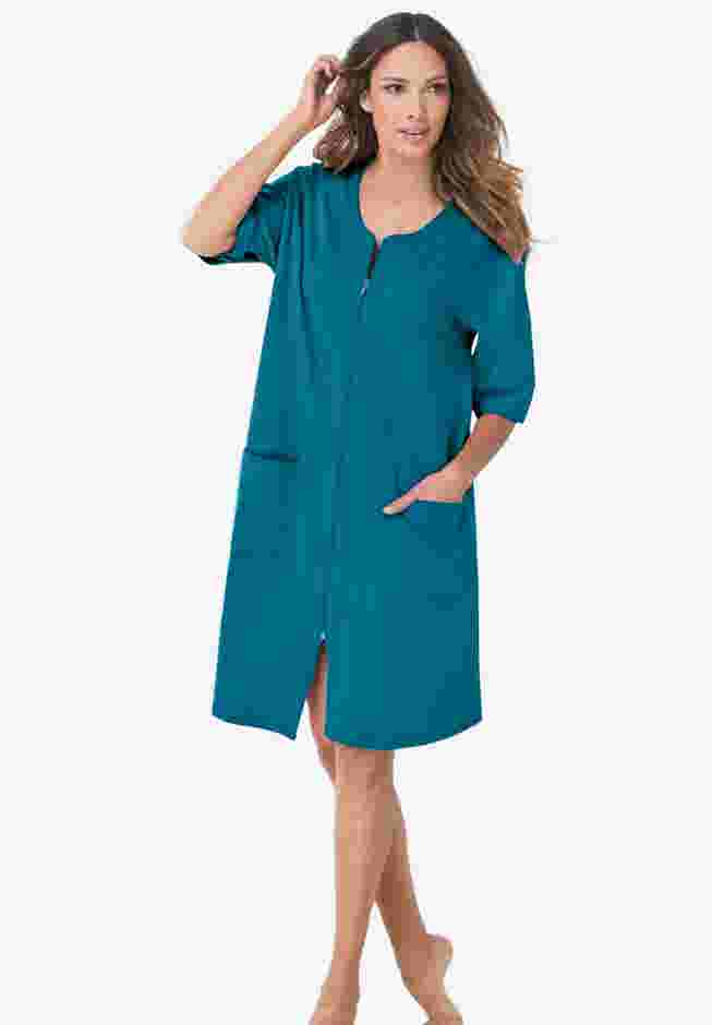 Short French Terry Zip-Front Robe image number 0