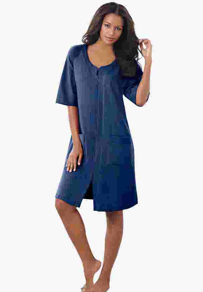 Short French Terry Zip-Front Robe image number 0