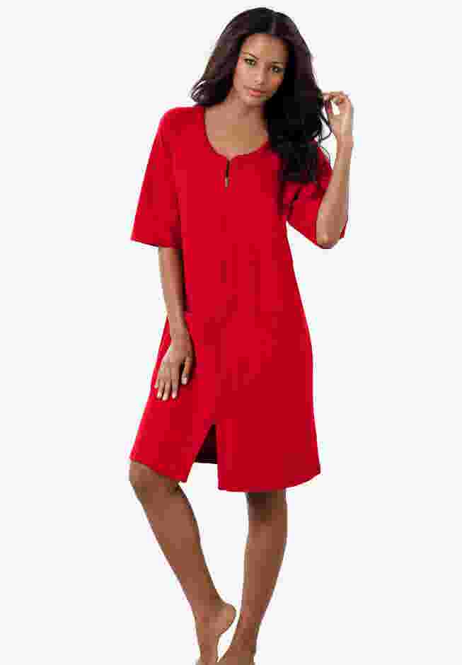 Short French Terry Zip-Front Robe image number 0