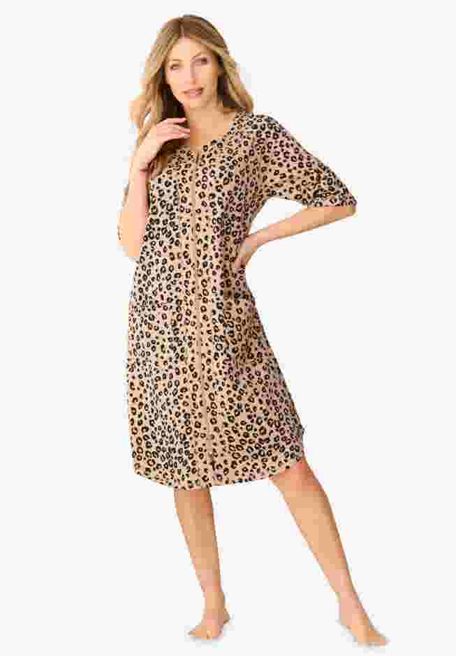 Short French Terry Zip-Front Robe image number 0