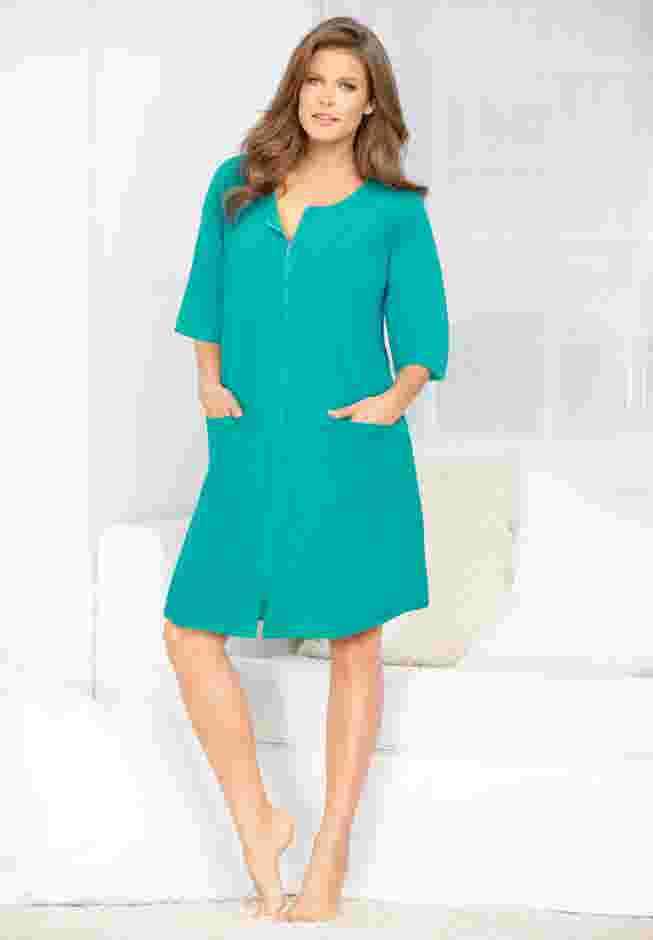 Short French Terry Zip-Front Robe image number 6