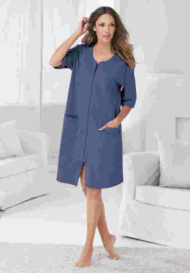 Short French Terry Zip-Front Robe image number 7