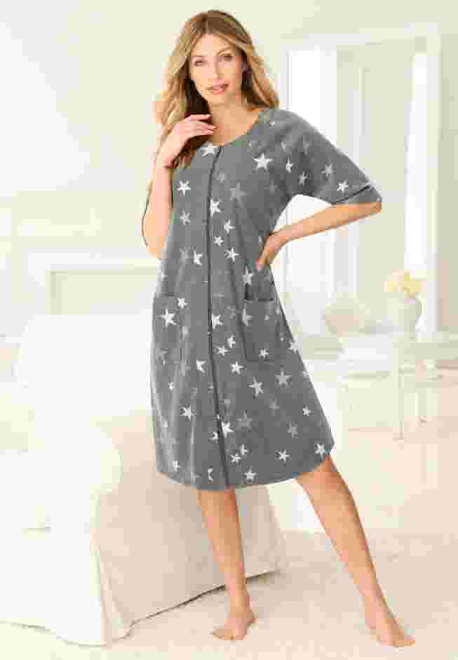 Short French Terry Zip-Front Robe image number 6