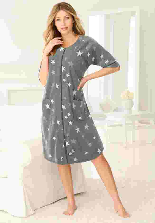Short French Terry Zip-Front Robe image number 0
