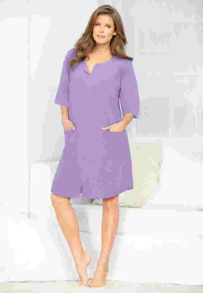 Short French Terry Zip-Front Robe image number 0