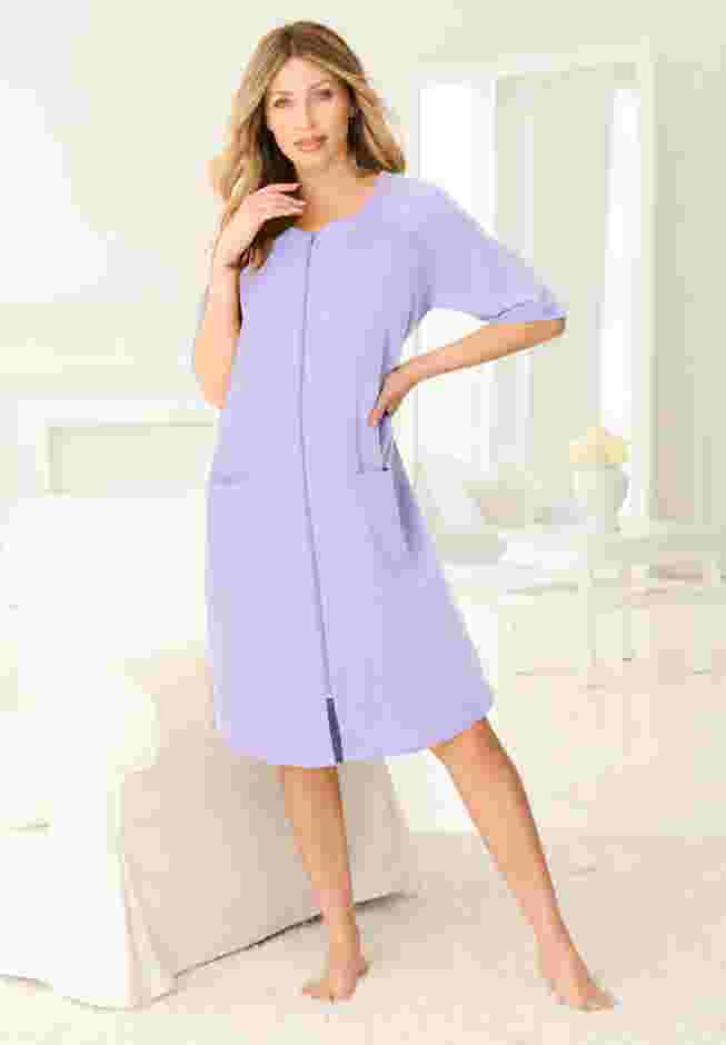 Short French Terry Zip-Front Robe image number 0