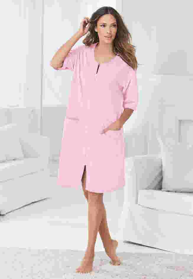Short French Terry Zip-Front Robe image number 0