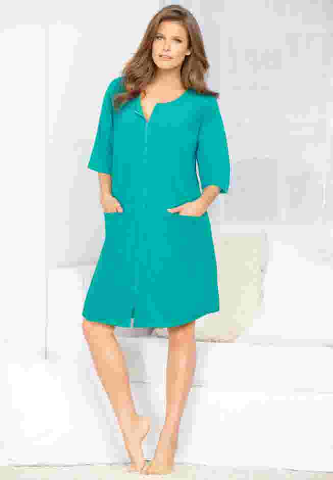Short French Terry Zip-Front Robe image number 0