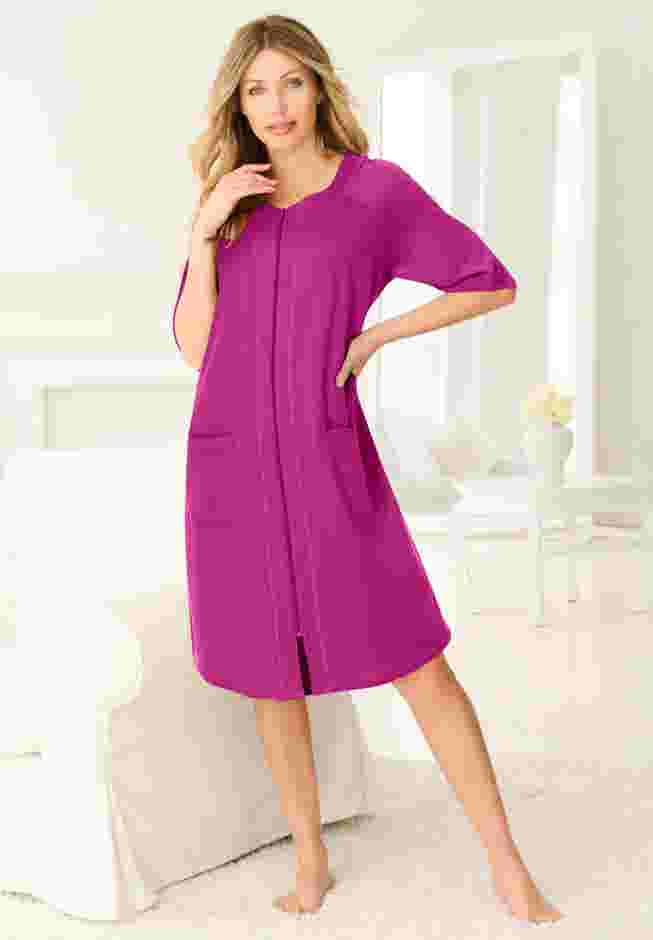 Short French Terry Zip-Front Robe image number 0