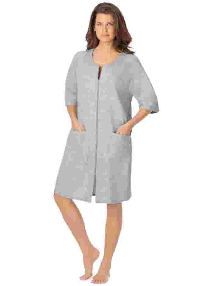 Short French Terry Zip-Front Robe image number 0