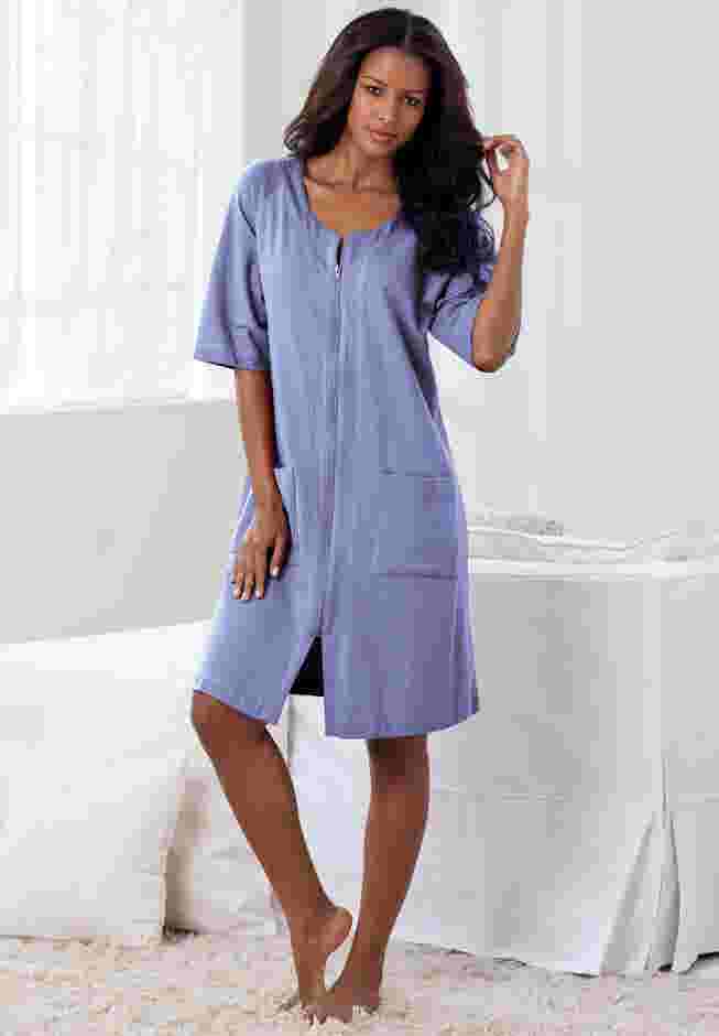 Short French Terry Zip-Front Robe image number 4