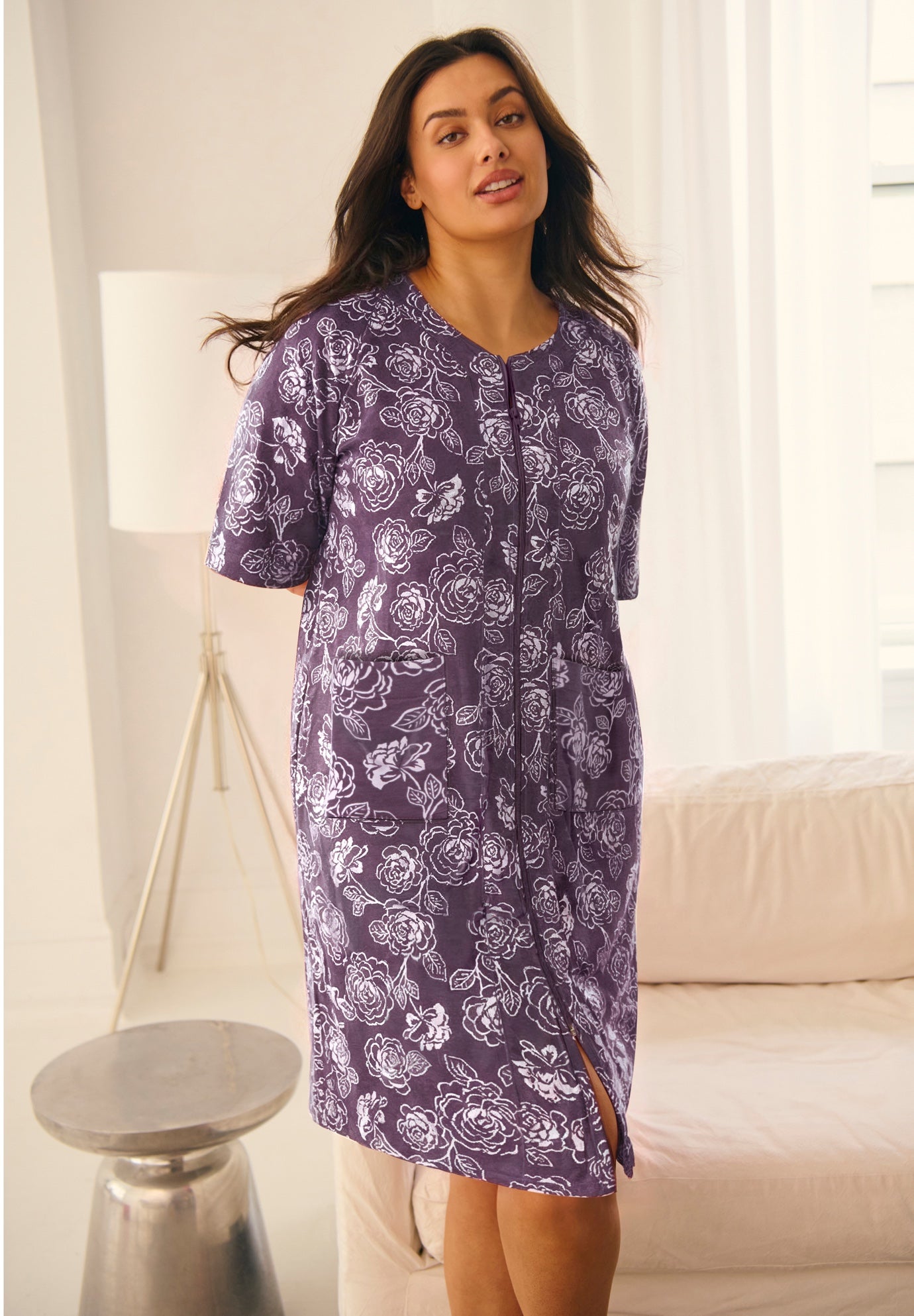 Short French Terry Zip-Front Robe image number 0