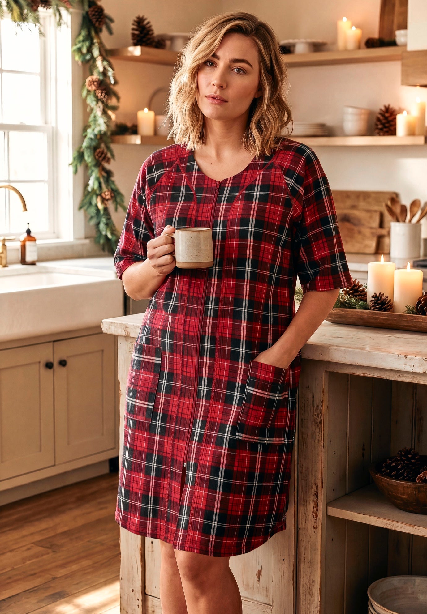 Short French Terry Zip-Front Robe image number 0