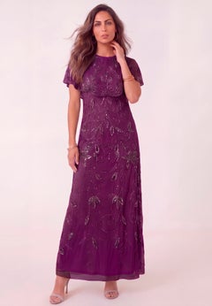 Plus Size Beaded Capelet Maxi Gown &ndash; Glam Evening Dress