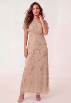Plus Size Beaded Capelet Maxi Gown &ndash; Glam Evening Dress