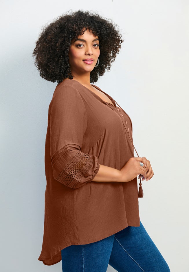 Pintuck Lace Peasant Top image number 2