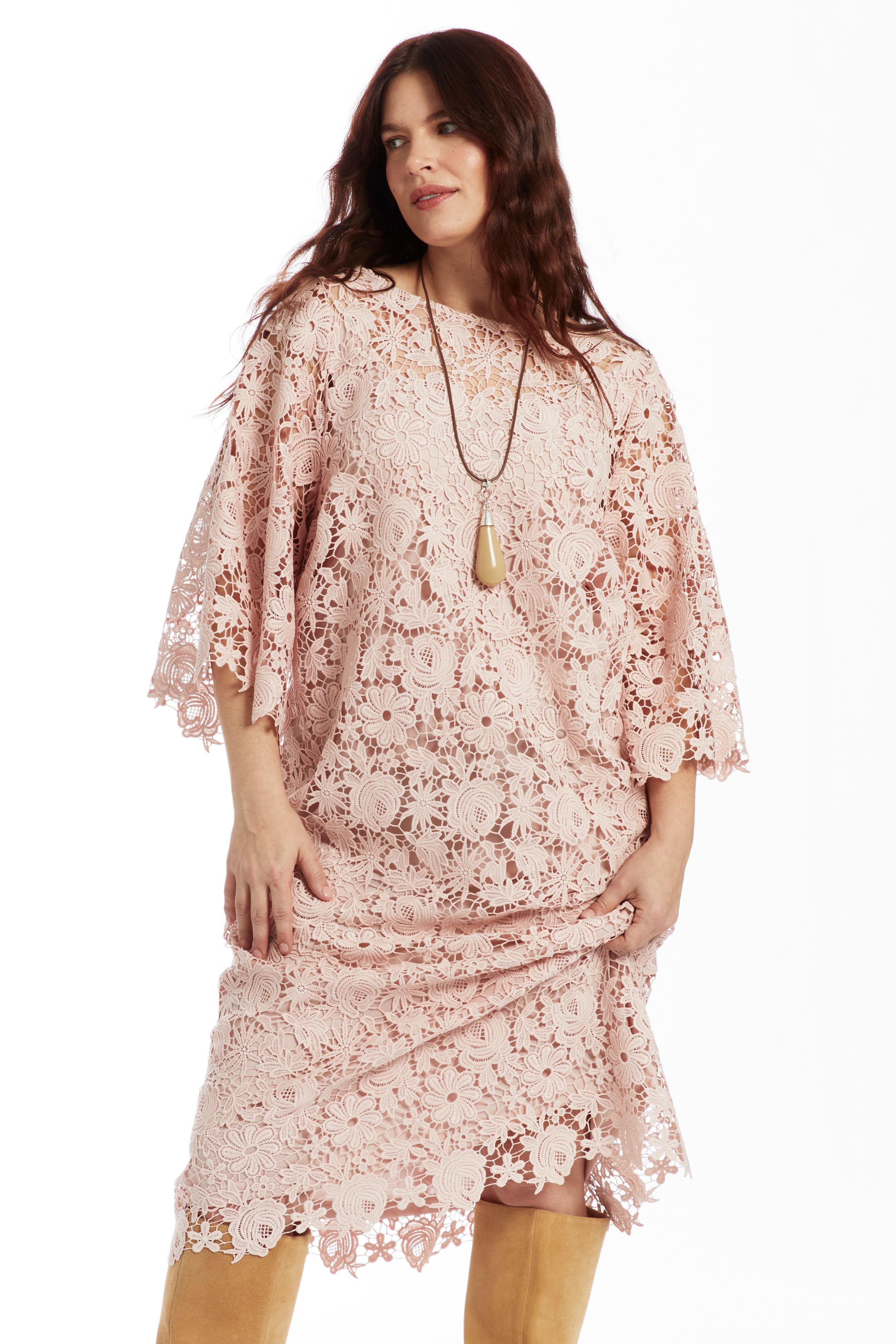 Bell-Sleeve Lace Midi Dress image number 1
