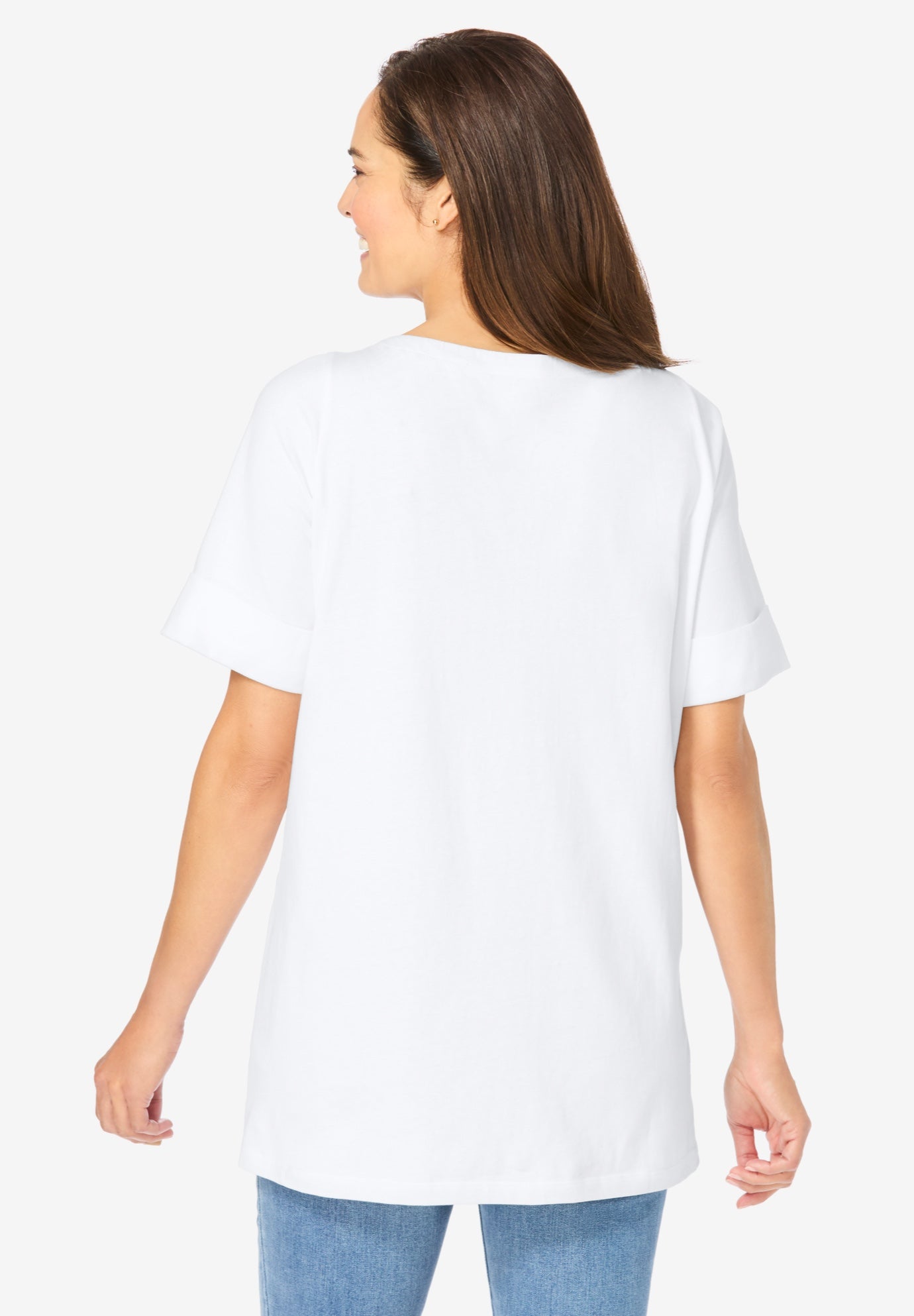 Perfect Cuffed Elbow-Sleeve Boat-Neck Tee image number 1
