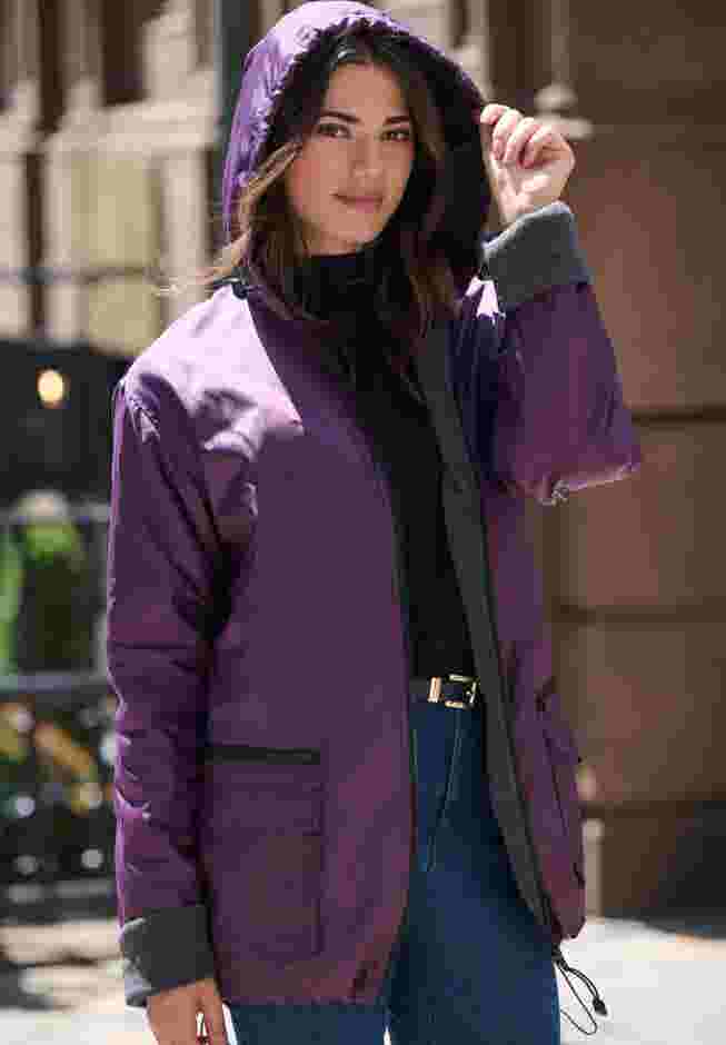 Plus Size Hooded Nylon Jacket image number 1
