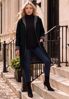 Plus Size Knee Length Hooded Nylon Jacket