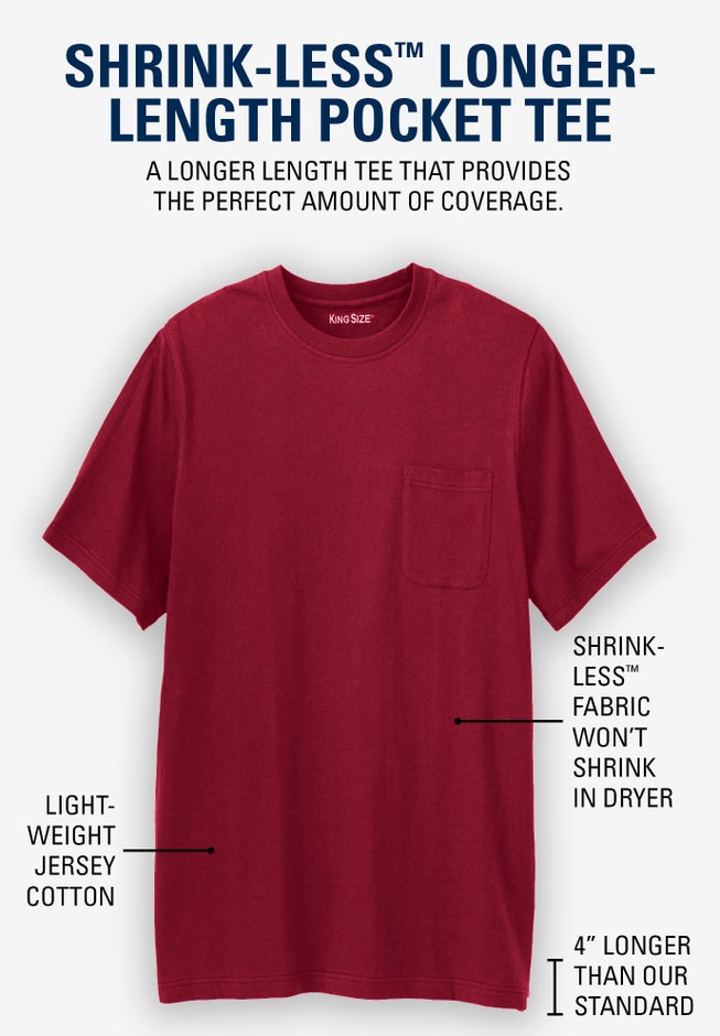 Shrink-Less™ Lightweight Longer-Length Crewneck Pocket T-Shirt image number 1