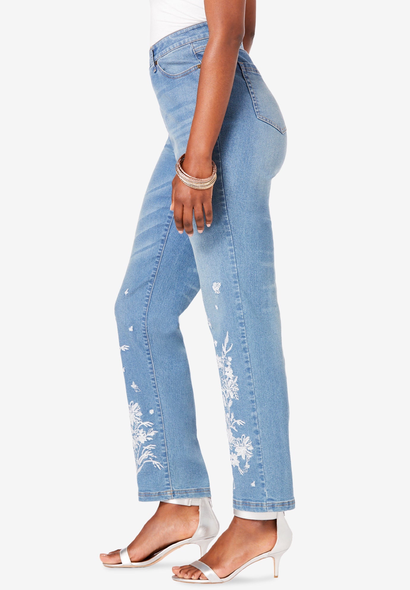 Plus Size Floral Embroidered Straight Leg Jean image number 2