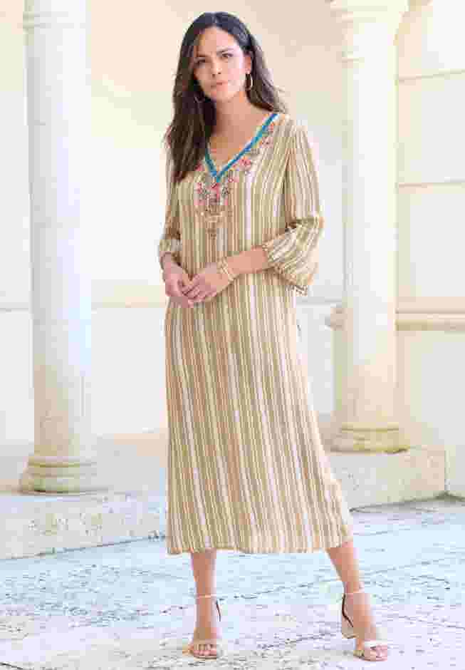 Hand-Crinkled Embellished Kaftan image number 4