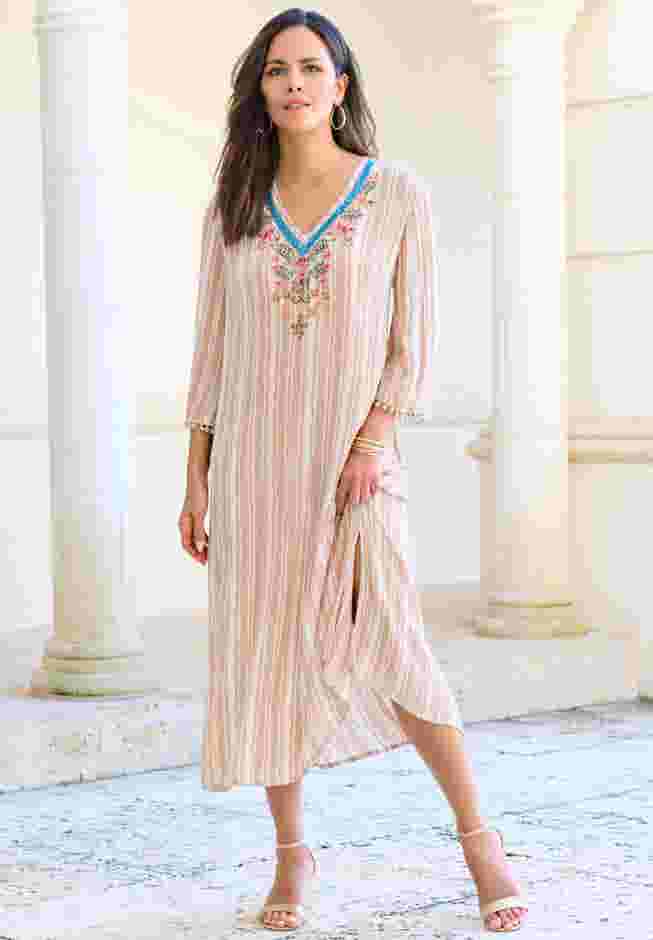 Hand-Crinkled Embellished Kaftan image number 0