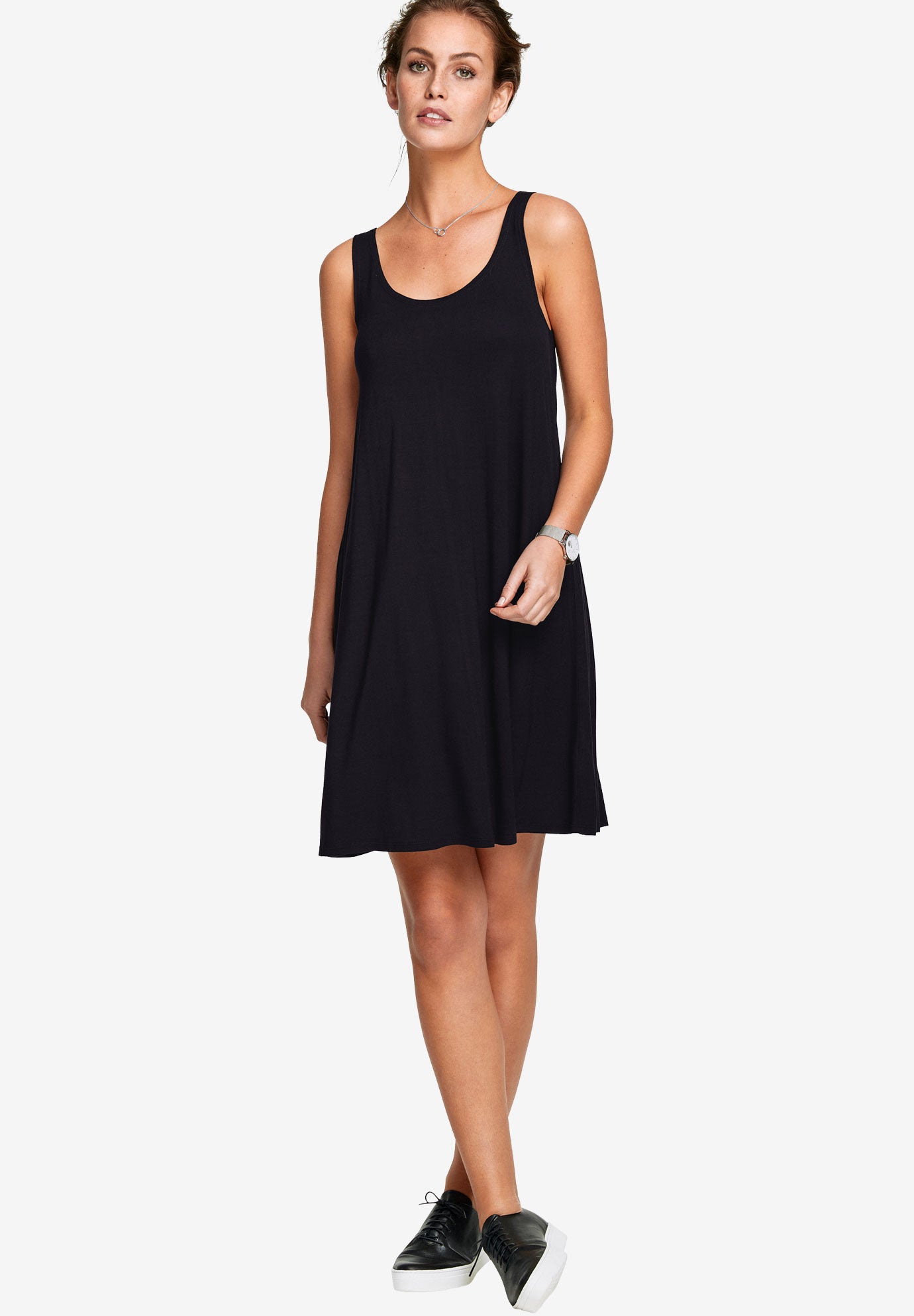 Stretch Knit Tank Crossover Back A Line Dress image number 0