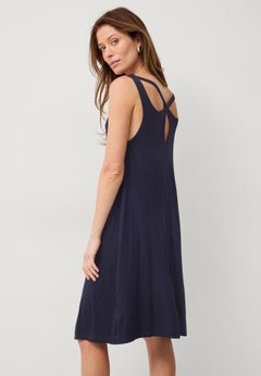 Stretch Jersey Knit A-Line Crossover Back Tank Short Dress