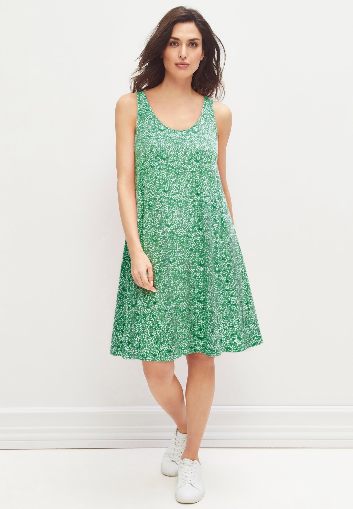 Stretch Knit Tank Crossover Back A Line Dress image number 0