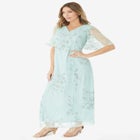 Plus-Size Flutter Sleeve Allover Embroidered Gown image number null