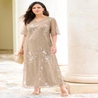 Plus-Size Flutter Sleeve Allover Embroidered Gown image number null