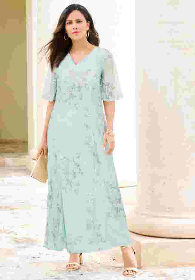 V Neck Embellished Lace Gown image number 0