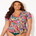 Short Sleeve Faux Wrap Tankini Top image number null