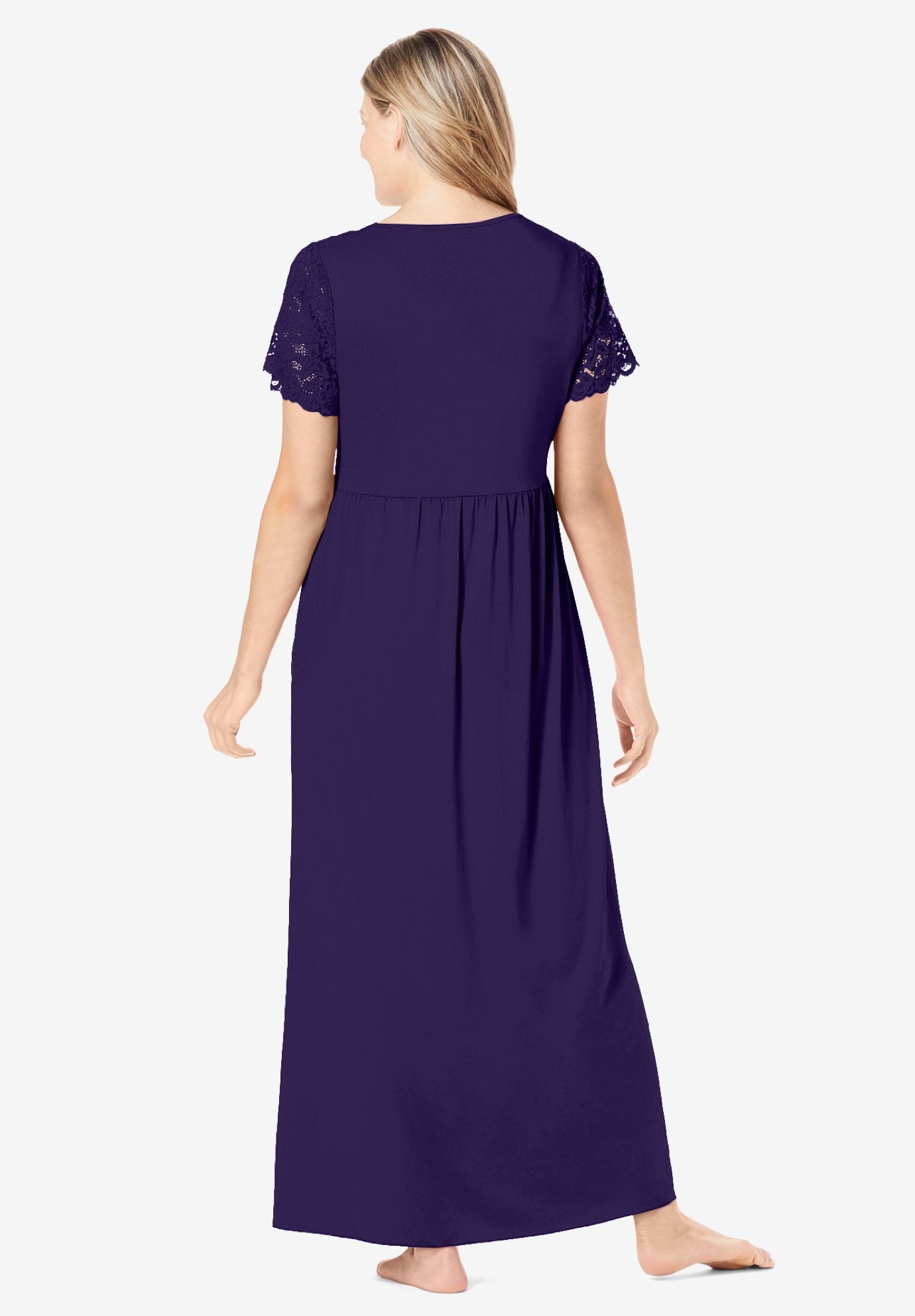 Long Lace Top Stretch Knit Gown image number 1