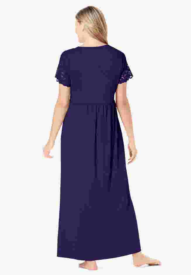 Long Lace Top Stretch Knit Gown image number 1