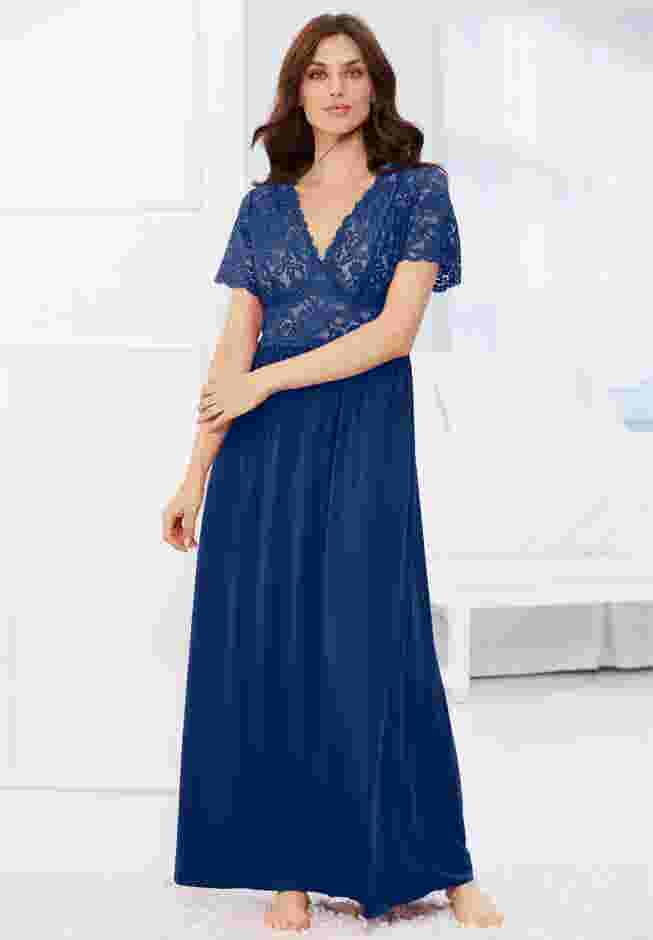 Long Lace Top Stretch Knit Gown image number 0