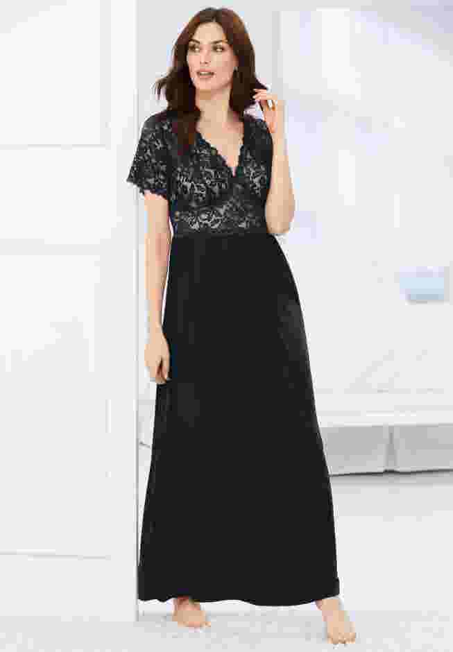 Long Lace Top Stretch Knit Gown image number 0
