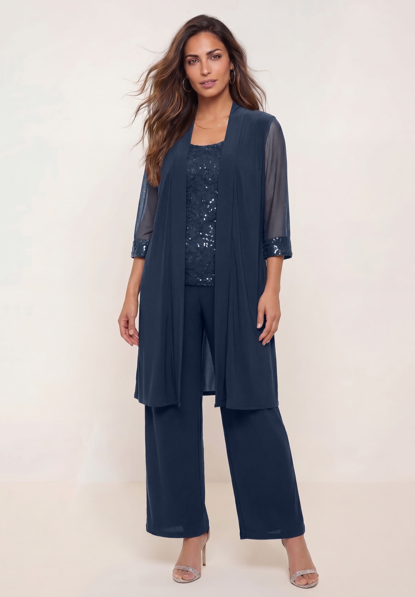 Plus-Size 3 Piece Knit Embellished Pant Set image number 0