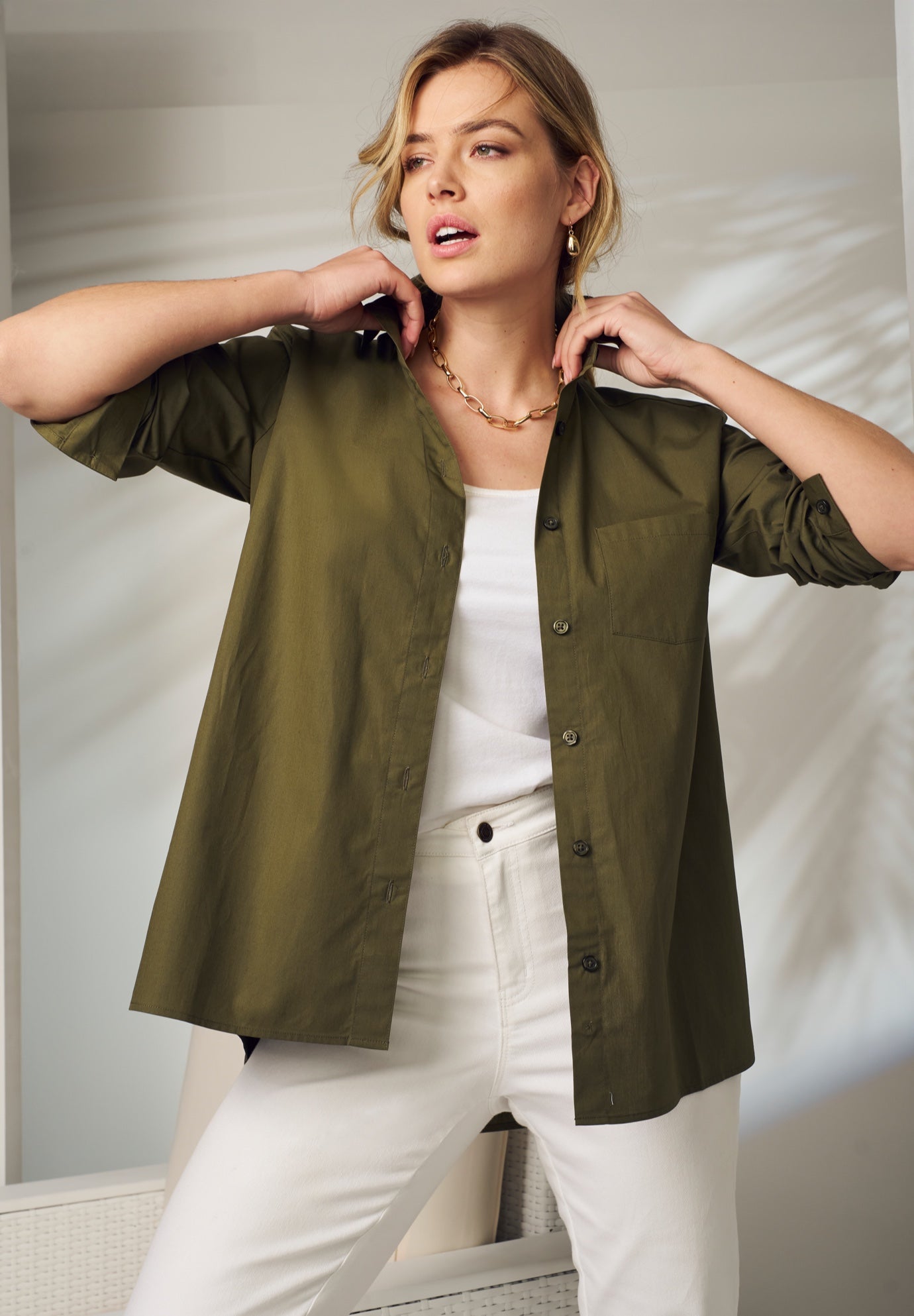 Wrinkle-Free Stretch Cotton Oversized Shirt image number 1