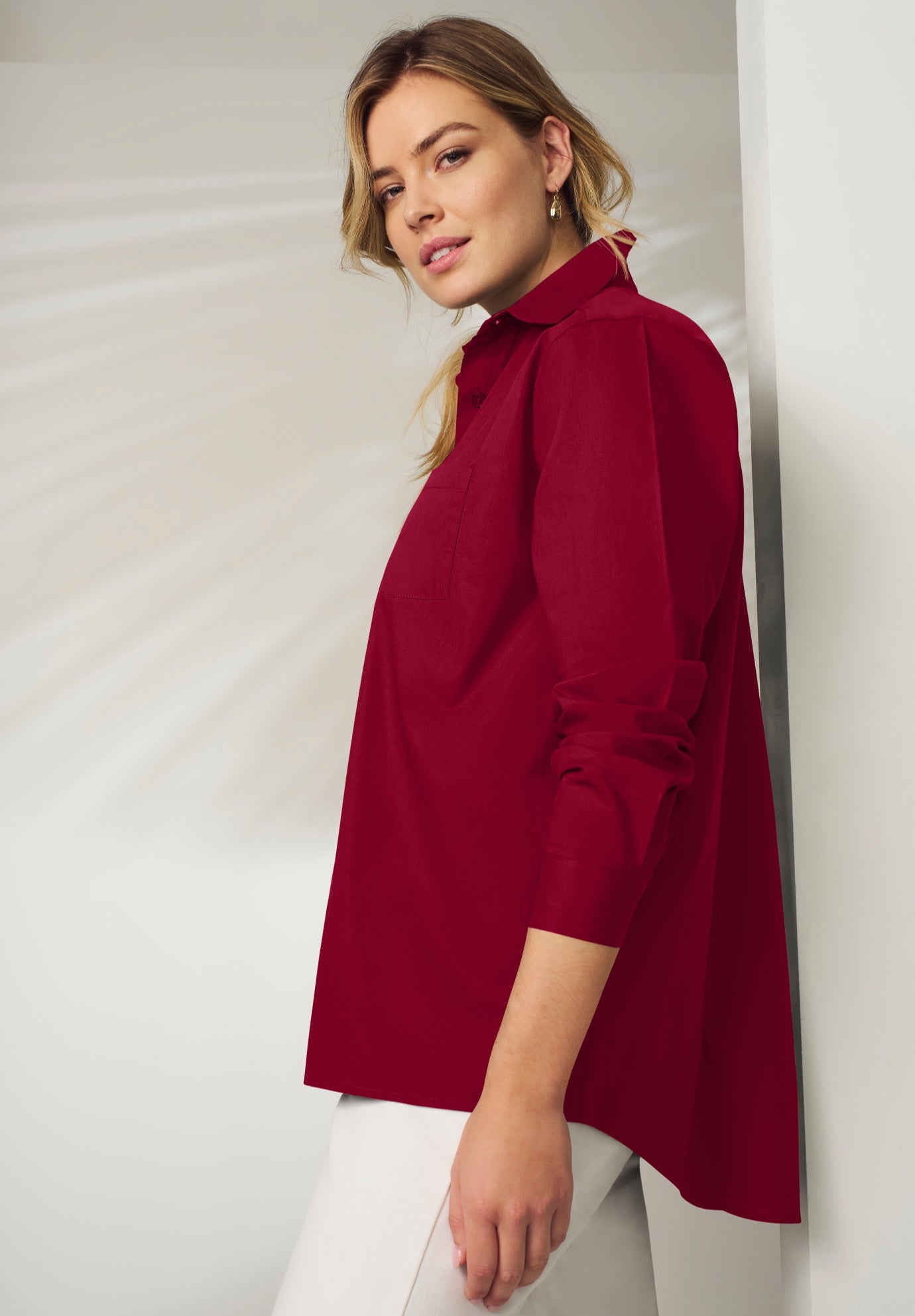 Stretch Cotton Oversized Poplin Shirt image number 1