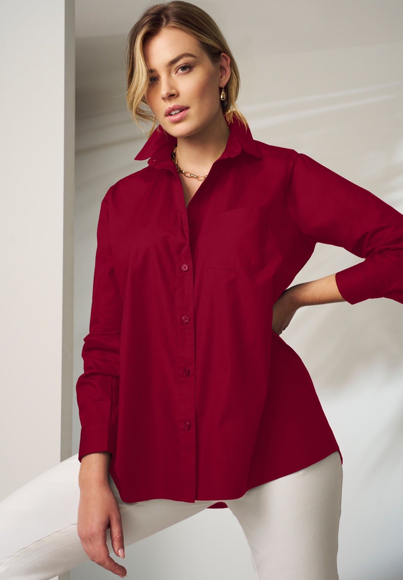 Stretch Cotton Oversized Poplin Shirt image number 0